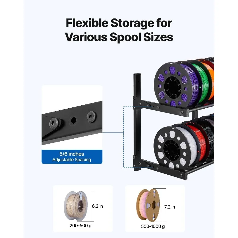 Rack di stoccaggio del filamento della stampante per montaggio a parete Rack di supporto per bobina di filamento a 2 livelli