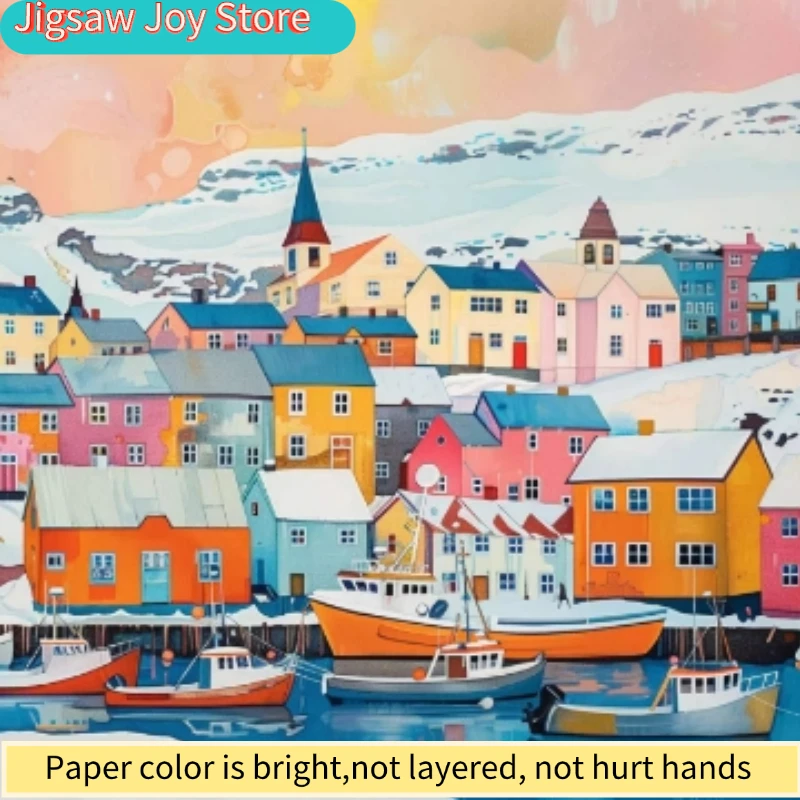 

Paper Adult Jigsaw Puzzle 1000 Pieces Puzzle Toys Colorful Fishing Village Puzzle Decorative Painting Exercise Brain Thinking