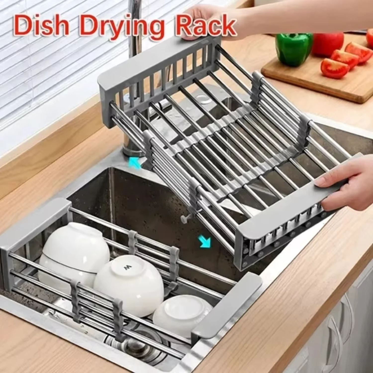 Multifunctional kitchen sink drain rack, stainless steel, fruit vegetable drain, kitchen dish storage rack