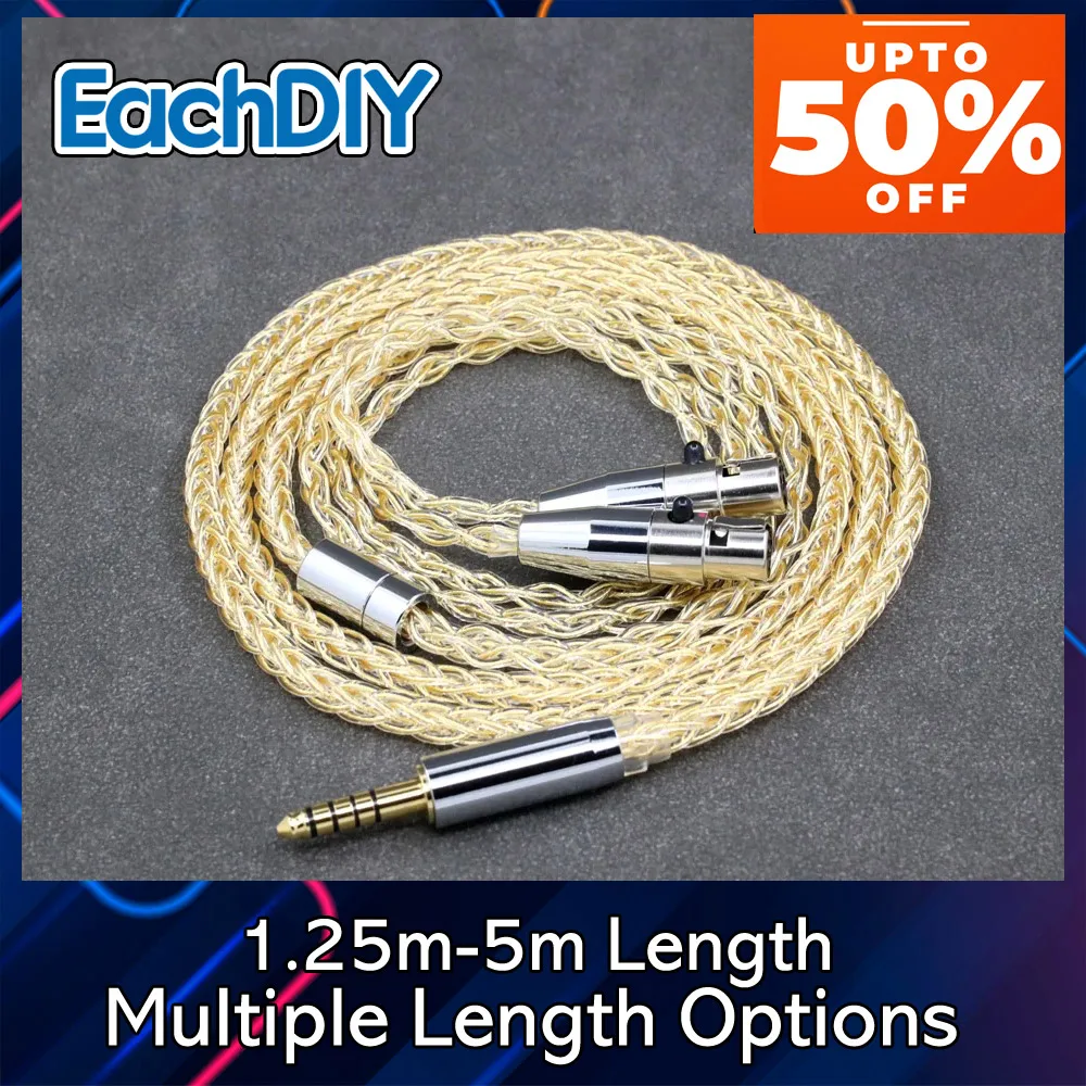 8コア99% 7N純銀24K金メッキイヤホンケーブル Meze Empyrean Audeze LCD-24 オープンバック平面磁気8436用