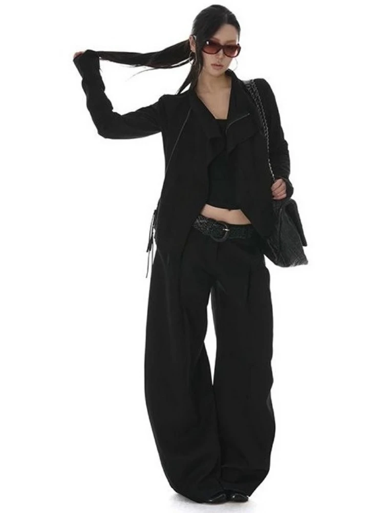 سترات كلاسيكية مقصوصة بياقة مقلوبة للنساء معطف هاراجوكو بانك بقصة ضيقة ملابس خروج جيب وسحاب Y2K ملابس خارجية جمالية من الجرونج