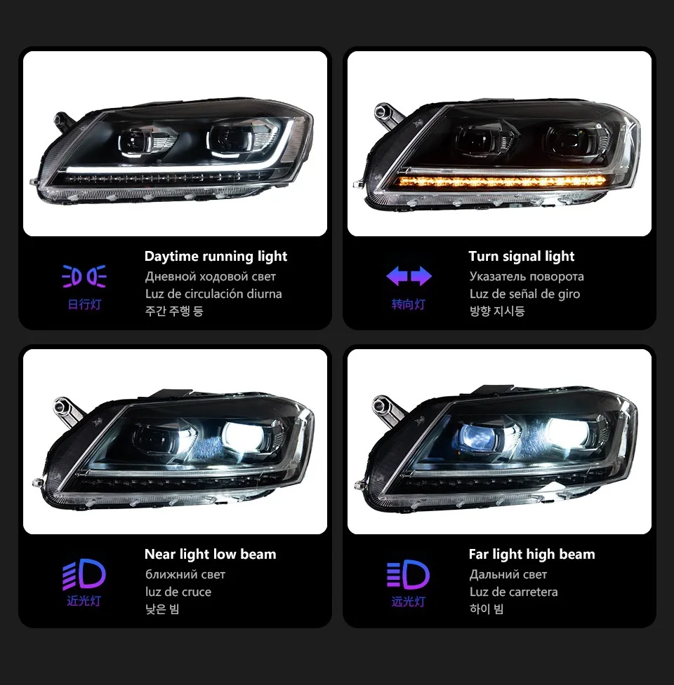 ee-For Volkswagen Magotan B7 Passat B7 2012-2015 LED Sequential DRL Headlight Assembly - Bi-Xenon Projector HID Upgrade
