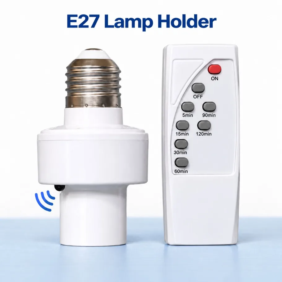 AC85-265V Wireless Remote Control E27 Lamp Holder with Timer Function 6-8M Remote Distance Smart Light Switch for Home Bedroom