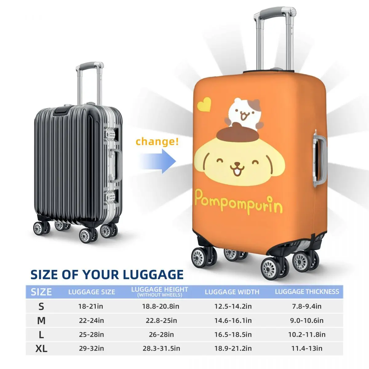 غطاء حقيبة Pompompurin Pom Pom Purin قابل للتمدد لحماية السفر وإكسسوارات الأمتعة للإجازات
