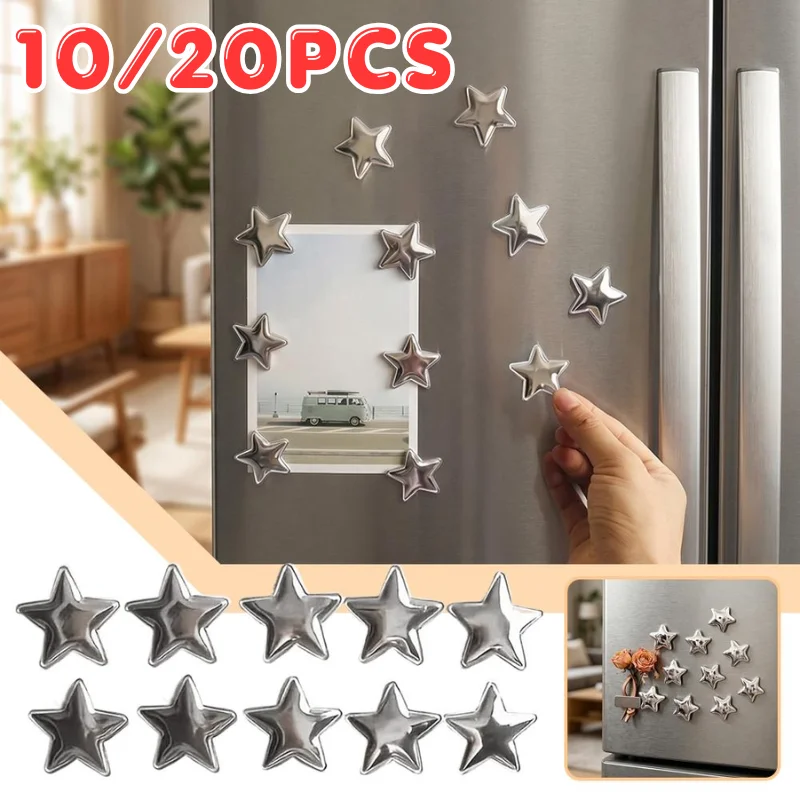 10/20PCS Aesthetic 3D Silver Star Magnets Metal Fridge Sticker For Refrigerator Whiteboard Photo Message Fixing Room Decor Gift
