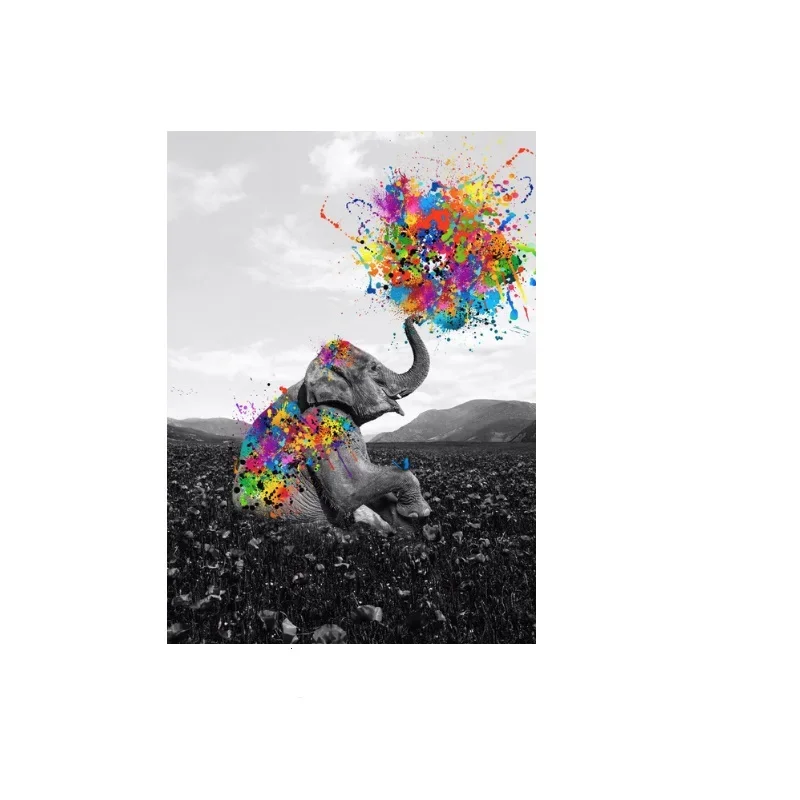 MULTI COLOUR ELEPHANT ABSTRACT SPLASH, Art Picture Print Silk Poster,Home Wall Decor
