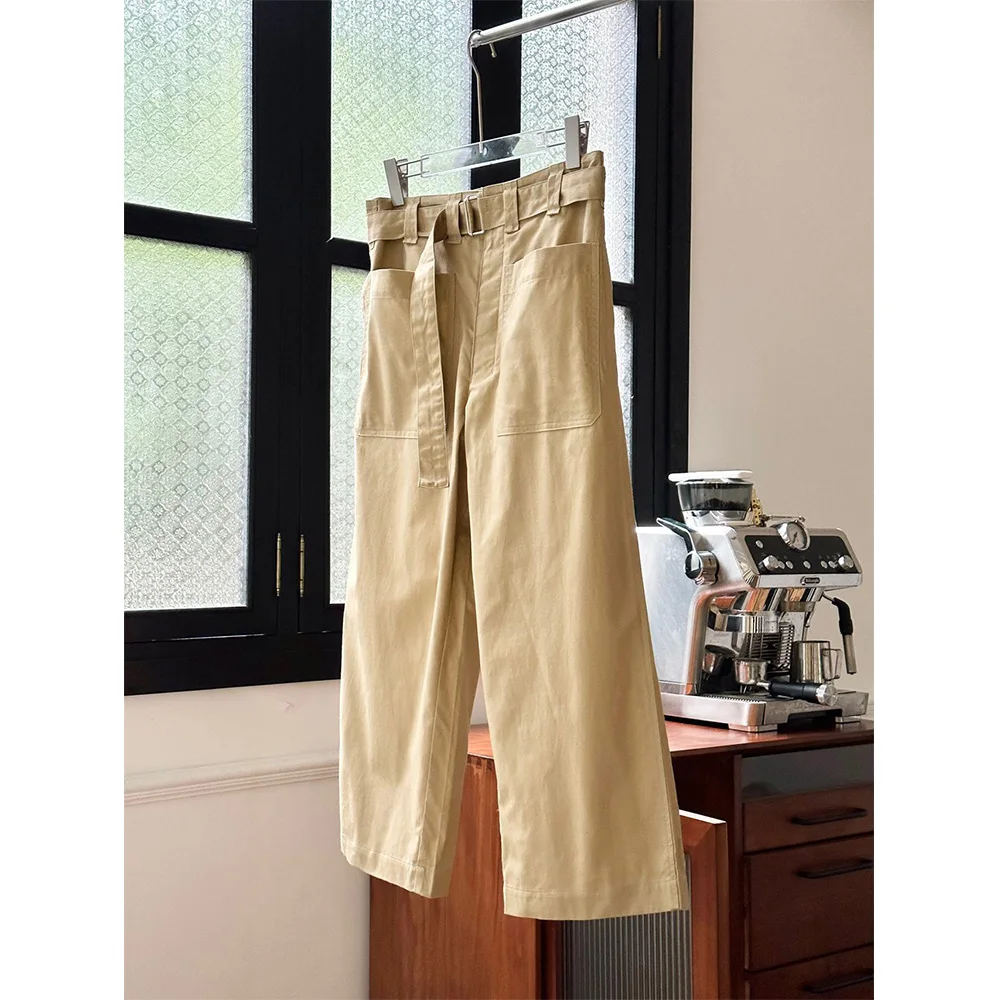 

Women's drawstring high-waisted wide-leg trousers 24 years spring and autumn new workwear loose casual 9 trousers