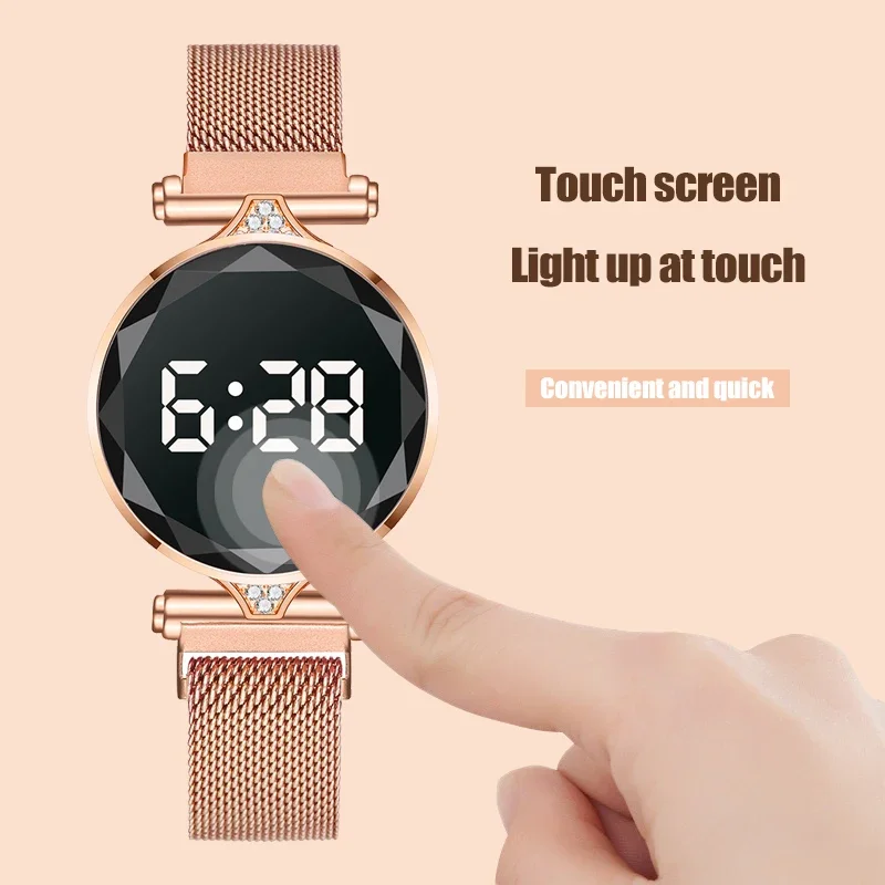 2024 Luxury Women Watches Rose Gold Stainless Steel Ladies Wristwatch LED Digital Watch for Women Electronic Clock Reloj Mujer