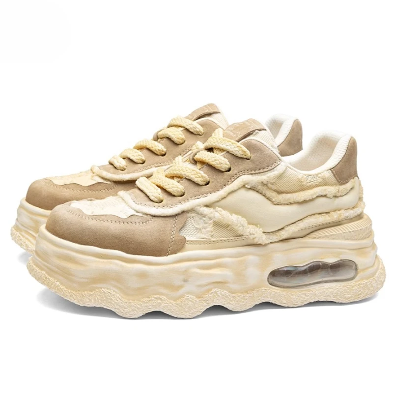 

Leather Fabric High-top Board Shoes Men's Casual Sneakers Comfortable Soft Soled Breathable Heightening Shoes Sports Bread Shoes