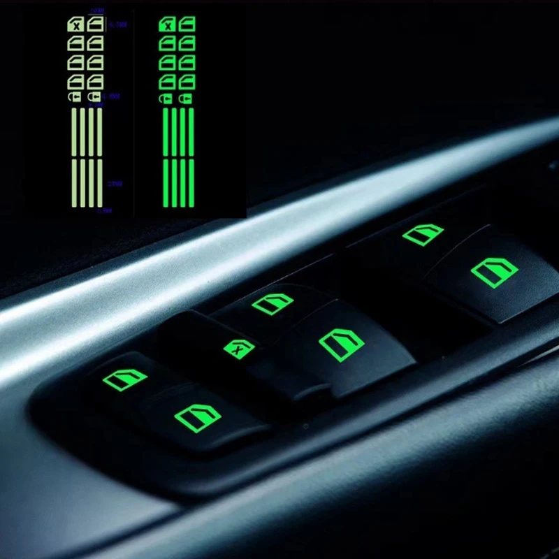1 Sheet Car Window Lifter Luminous Switch Button Stickers Door Window Lift Night Safety Switch Decoration Fluorescent Decals