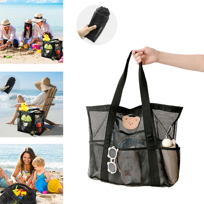 Sac de plage de grande capacité pour enfants, sac de rangement de jouets de plage pour enfants, ours de dessin animé, sac de bain de voyage étanche, fourre-tout de plage, été