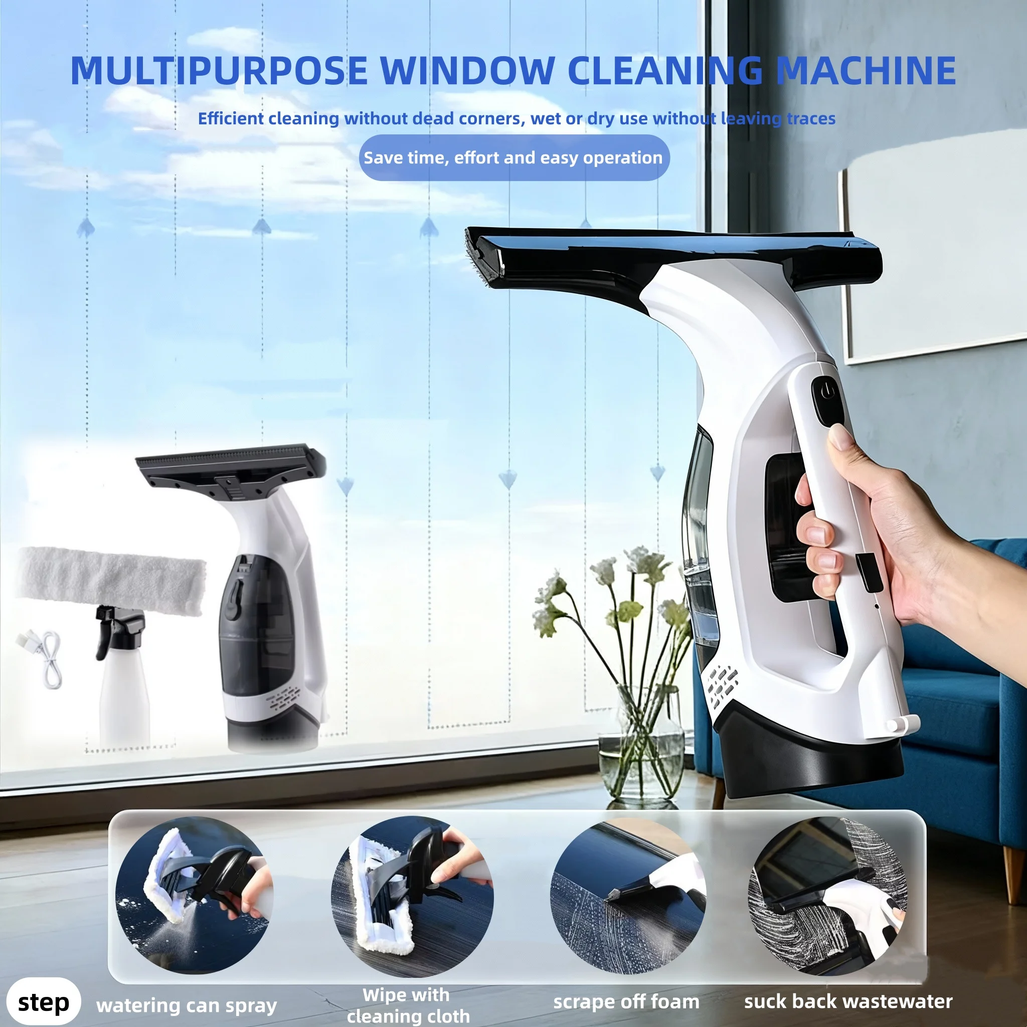 

Cordless Window Cleaning Device Rechargeable Windown Spray Cleaning Tool With Squeegee Mirror Glass Window Cleaning Machine