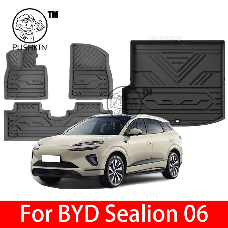 

Для BYD Sealion 06 EV DMI 2025 2026 автомобильные коврики на багажник TPE 3D коврик для ног аксессуары черный