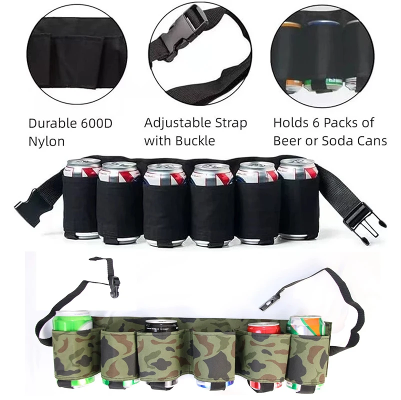 Color Adjustable 6 Pockets Soda Beer Waist Bag Creative Portable Hanging Storage Waist Holders Outdoor BBQ Party Camping Picnics