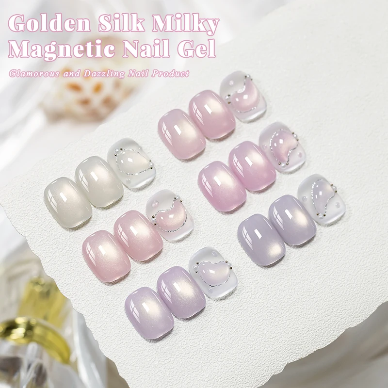 7ml Golden Silk Millky Magnetic Nail Gel Taro Purple Moonlight Jelly Ice Transparent Cat Eye Soak Off UV Nail Art Varnishes