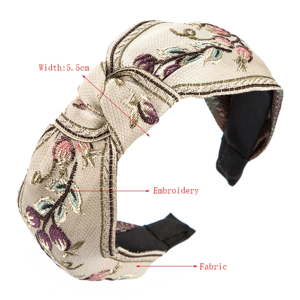 New Ethnic Style Retro Embroidery Knotted Fabric Headband for Women with Temperament Simple Pressed Headband Hair Accessory