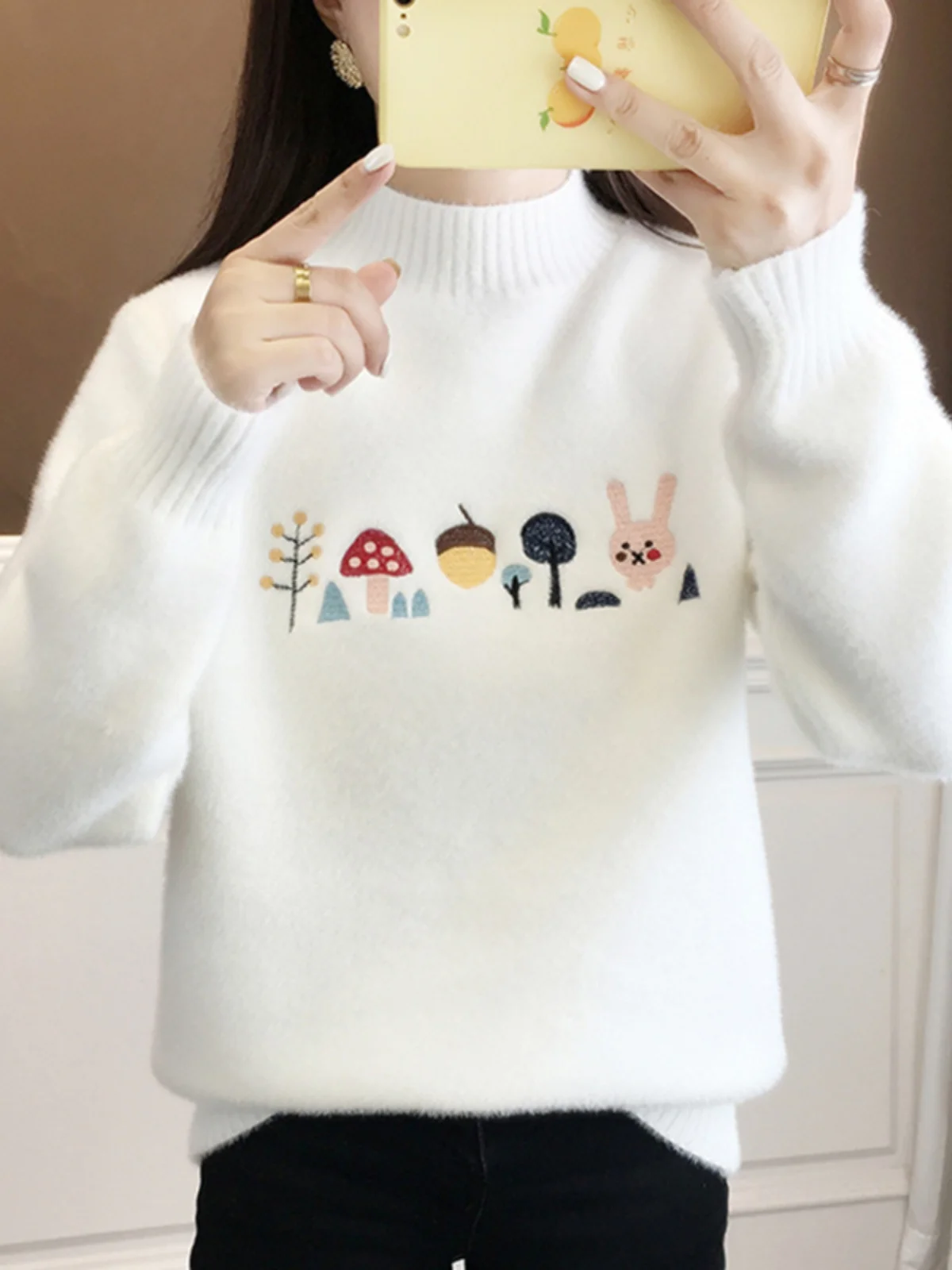 

Осенне-зимняя теплая вязаная базовая кофта из золотистого норкового бархата с вышивкой для девочек, универсальная, удобная, в корейском стиле, с длинными рукавами