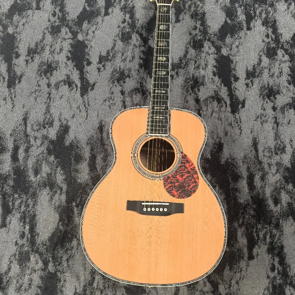 جديد وصول OM45 الغيتار الصوتية الأبنوس الأصابع لوحة الصنوبر الأحمر العظام الجوز آلة موسيقية أداة خشبية دائمة #1