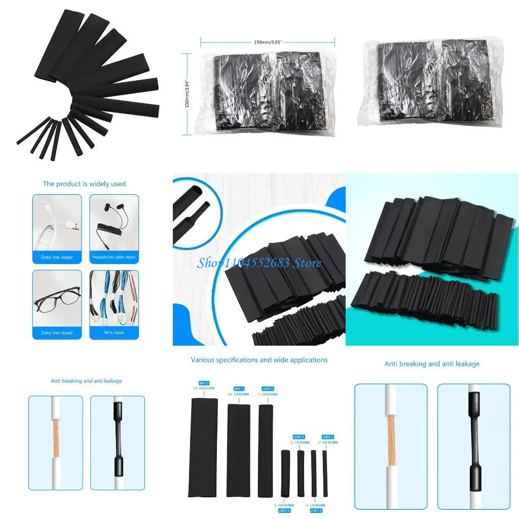 Y6GD Heat Shrink Tubing Black 2:1 Electrical Cable Wire Set Long Lasting Insulation for Protection Safe & Easy 635 Pcs