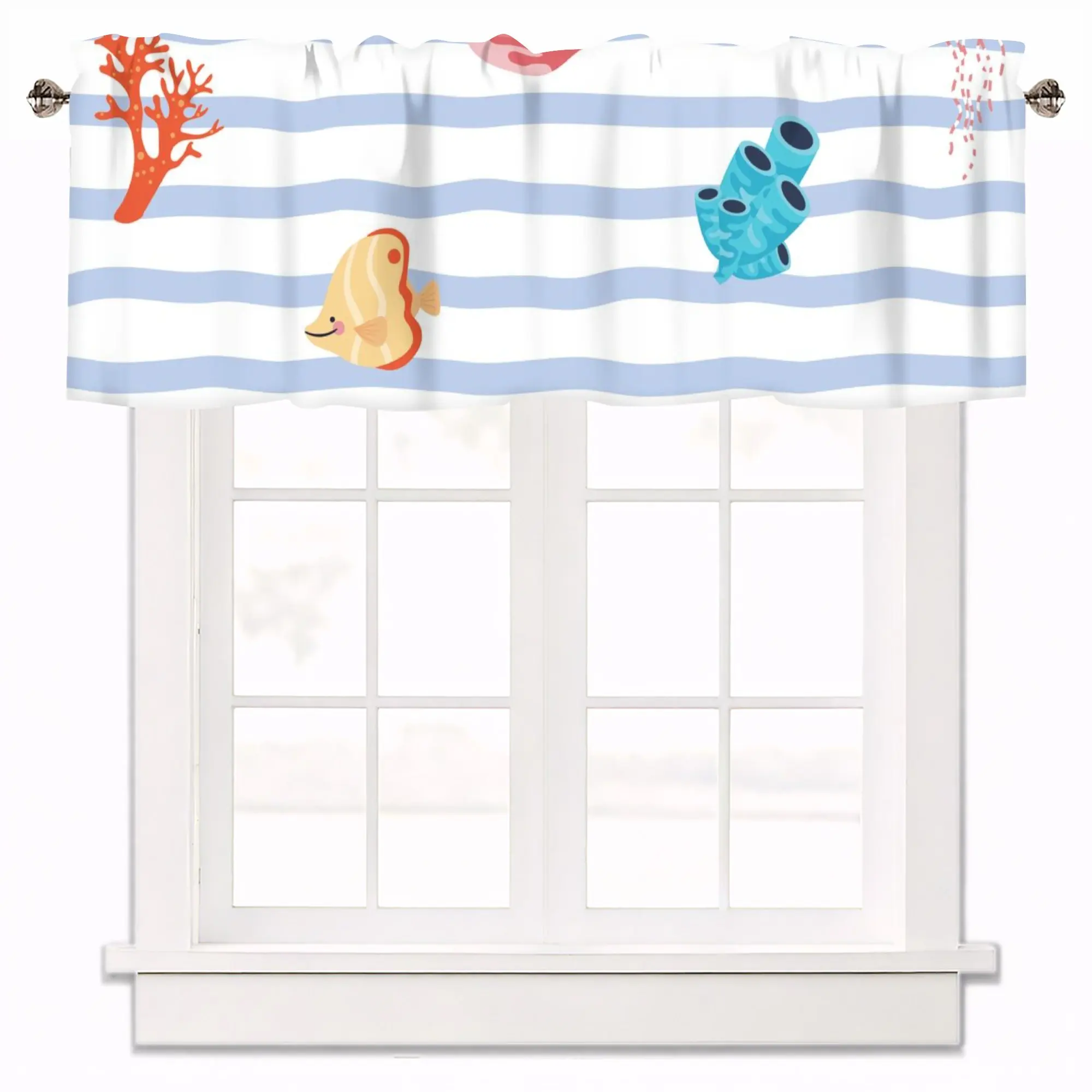 

Nautical Starfish Coral Valance for Windows Rod Pocket Valence Curtains Window Treatments 1 Panel Small Short Valance for window