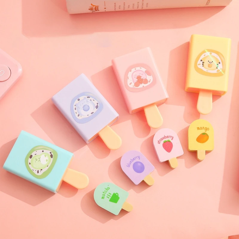 Cute Magic Box Pencil Eraser Ice Cream Rubber Eraser Bright Color Student Prize Child Gift for Office School Stationery