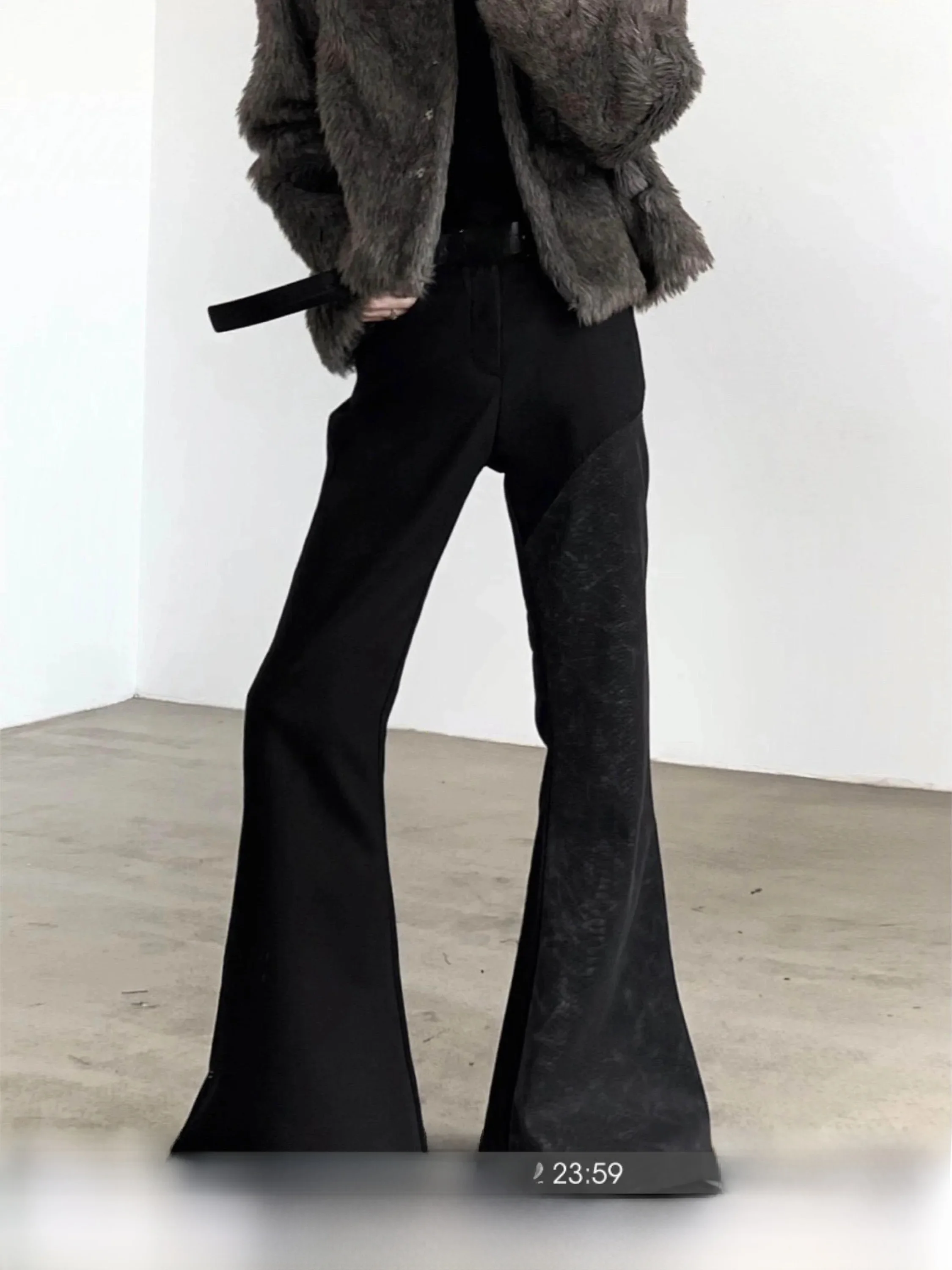Autumn Mountain Wind Men's Casual Pants High Waist Slimming Effect Micro Flared Legs Snake Skin Pattern Splicing Design