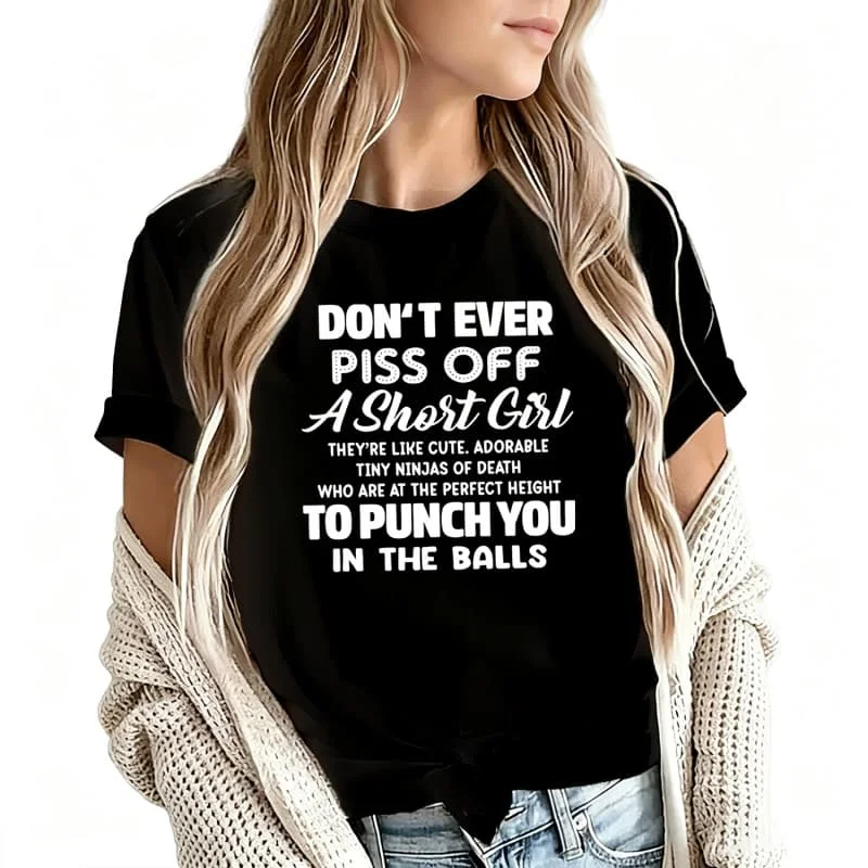 Don'T Ever Off a Short Women's T-Shirt 100% Cotton Funny Graphic Short Sleeve Tee Novelty Shirt Casual Crew Neck Top S-5Xl