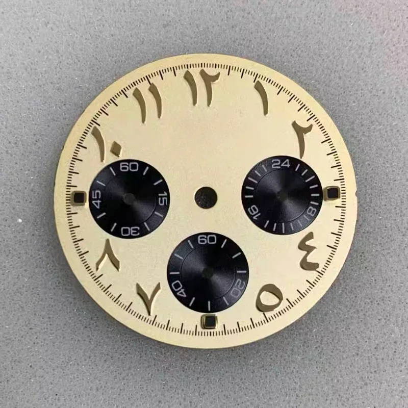 VK63 다이얼 29.5mm S 다이얼 아라비아 숫자 다이얼 녹색 야광 VK63 쿼츠 무브먼트 크로노그래프 시계 개조 시계 맞춤 제작
