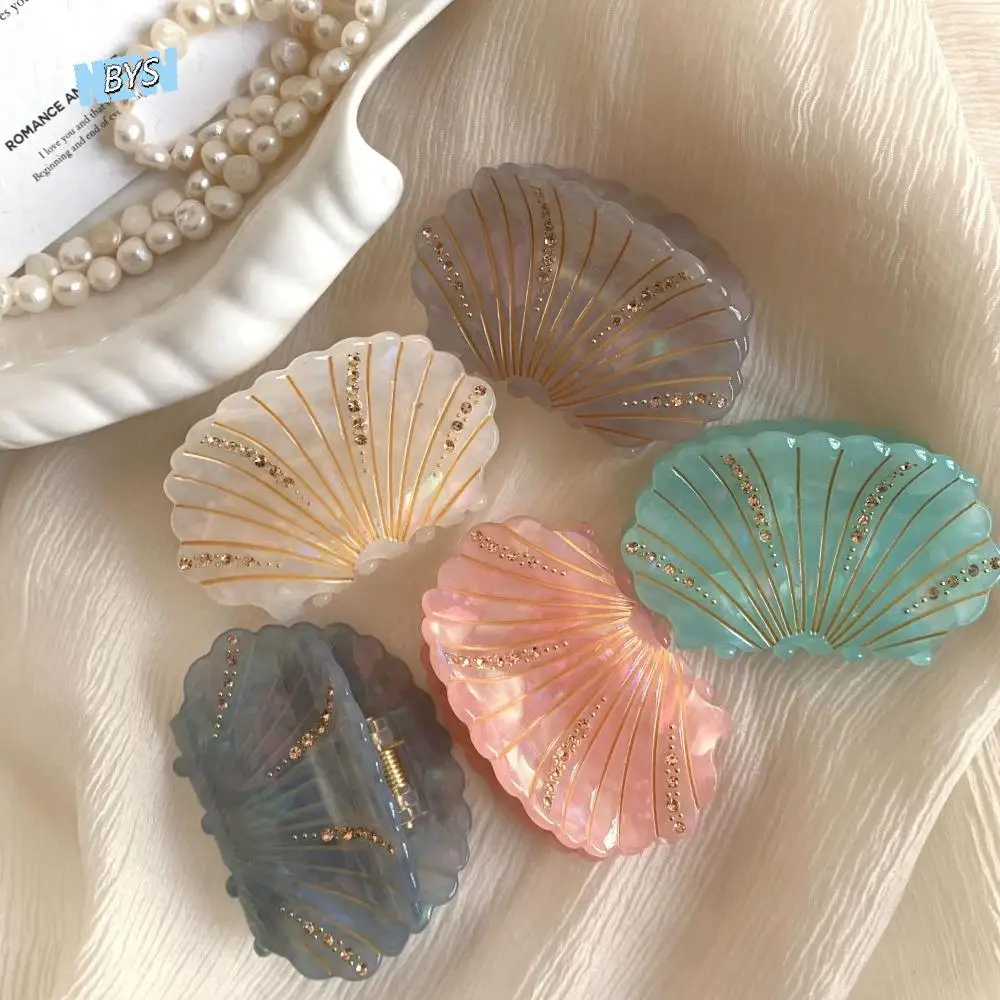 

Creative Acetic Acid Acetate Shell Hair Claw Jewelry Acrylic Shell Shark Clip French Shiny Rhinestone Crab Clip Girl