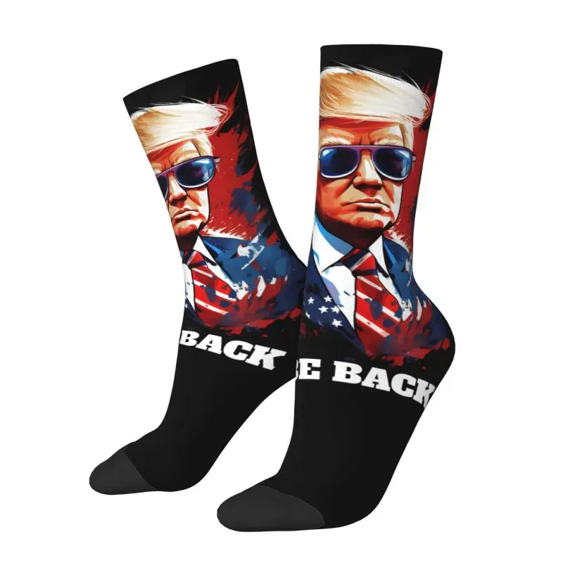 Custom Trump Will Be Back Men Women Crew Socks Unisex Cute 3D Printed American Back USA Dress Socks