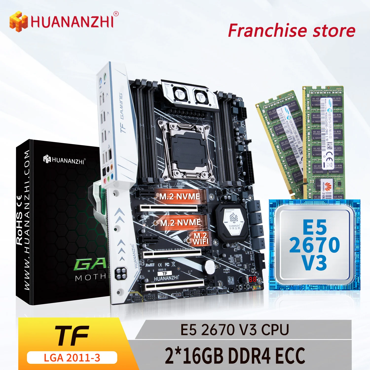 HUANANZHI-placa base X99 TF LGA 2011-3 XEON X99 con Intel E5 2670 V3, kit combinado de memoria DDR4 RECC, 2x16G, M.2 NVME