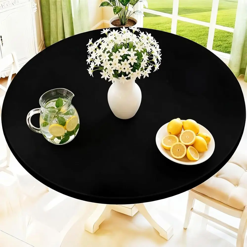 

Elastic Fitted Waterproof Round Tablecloths for 45-56 Tables - Ideal for Picnics, Camping, Dining, Indoor and Outdoor Use, Black