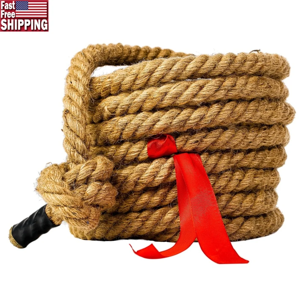

20ft Natural Jute Tug of War Rope Durable Kids Adults Backyard Party Game with Knots Red Flag Team Play
