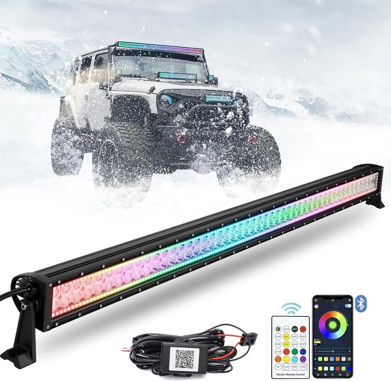 Led Light bar with Flowing Chasing RGB Halo 16 Million Colors Over 200 Modes 4WD 4x4 Driving