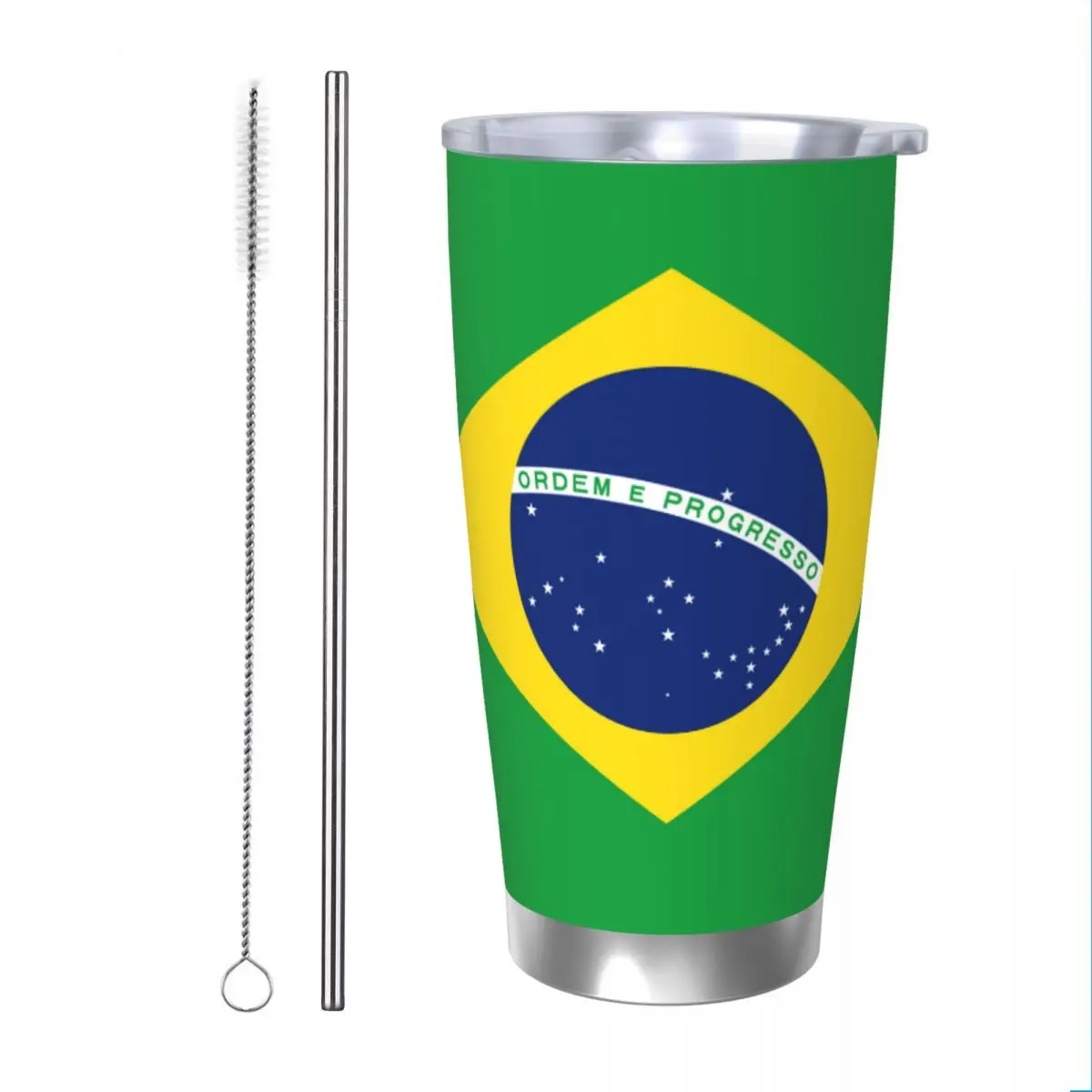 Brasil Tumbler Vacuum Insulated Brazilian Flag for Celebration Thermal Cup Stainless Steel Car Mug Spill Proof, 20oz