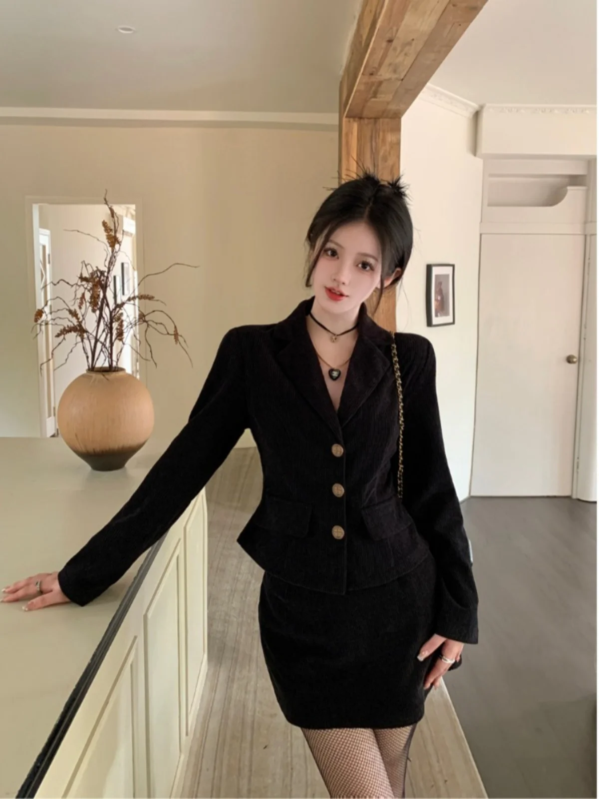 Traje Sle de talla grande Jaet Top otoño 2024 nueva falda f Faionable Age-Defng conjunto de dos piezas Ele Button-Up