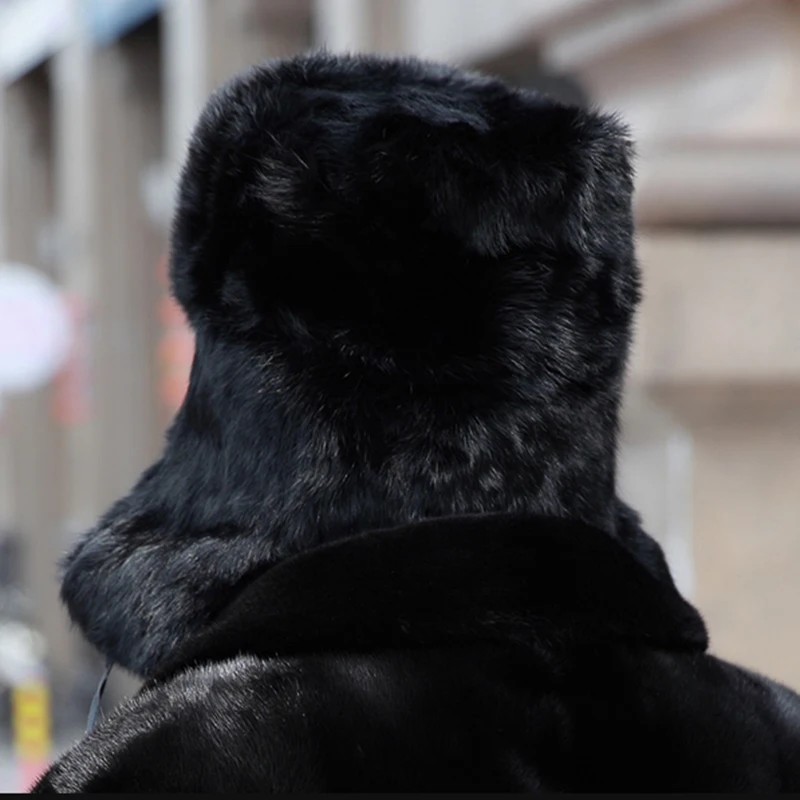 Gorro de bombardero grueso y cálido para hombre, gorros de invierno con orejeras de piel de conejo Real, gorra rusa de esquí de talla grande