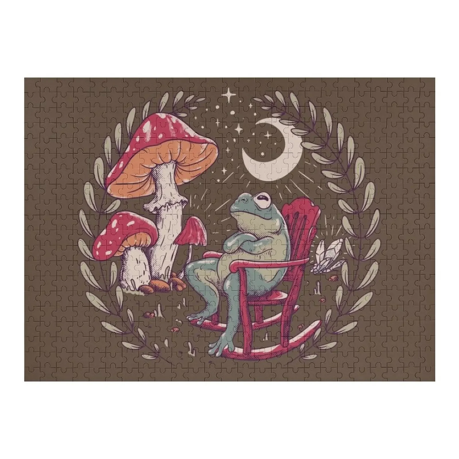 

Goblincore Aesthetic Cottagecore Frog Chilling (Vintage Faded Colors) - waiting for mushrooms to grow - Weirdcore Jigsaw Puzzle