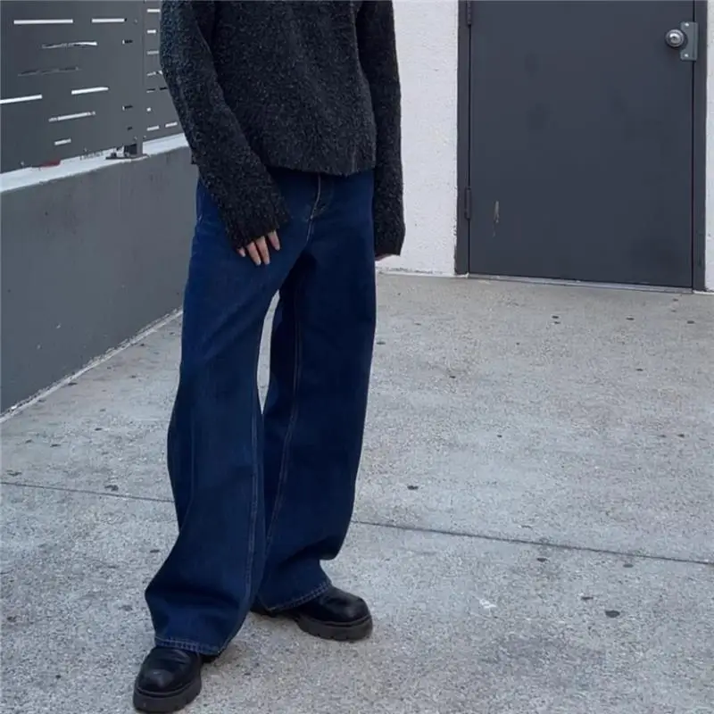 

2025 New Double Color Straight Leg Button Jeans Men Women Retro Commute Casual Long Pants Low Waist Zipper Pocket Jeans