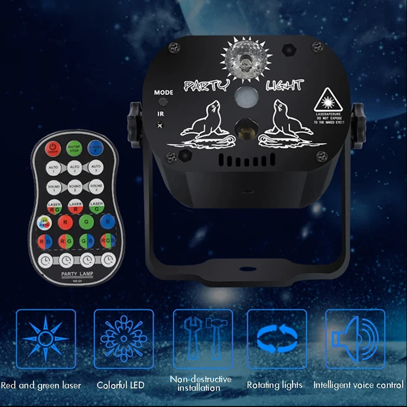 パーティーライト、rgb djディスコステージレーザーライトサウンド有効化LEDプロジェクタークリスマスハロウィーン装飾ギフト誕生日