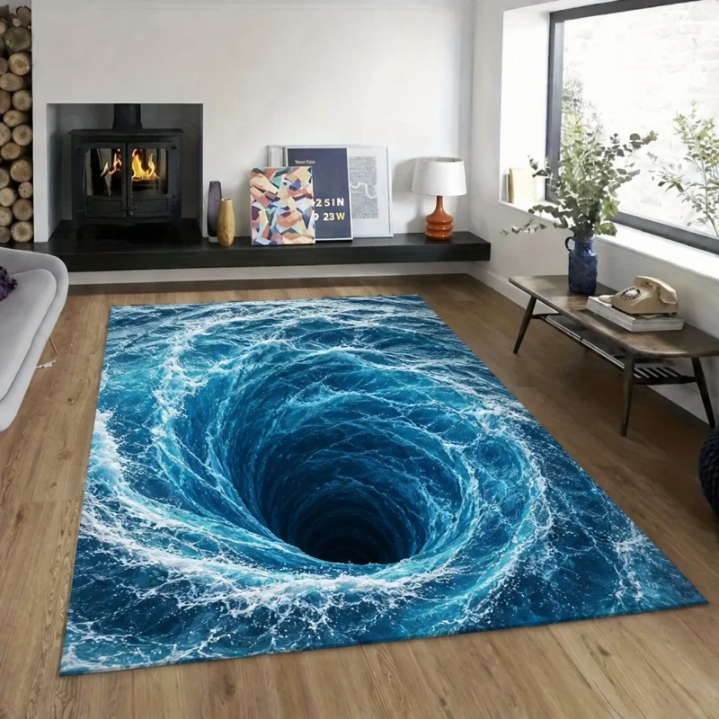 3D Vortex Illusion Area Rug, Layered Crack Hole Print Floor Mat, Creative Indoor Decor Carpet