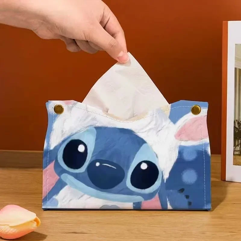 Disney Stitch Drawer Box Household Cartoon Leather Tissue Box Living Room Napkin Car Leather Light Luxury Tissue Storage Box