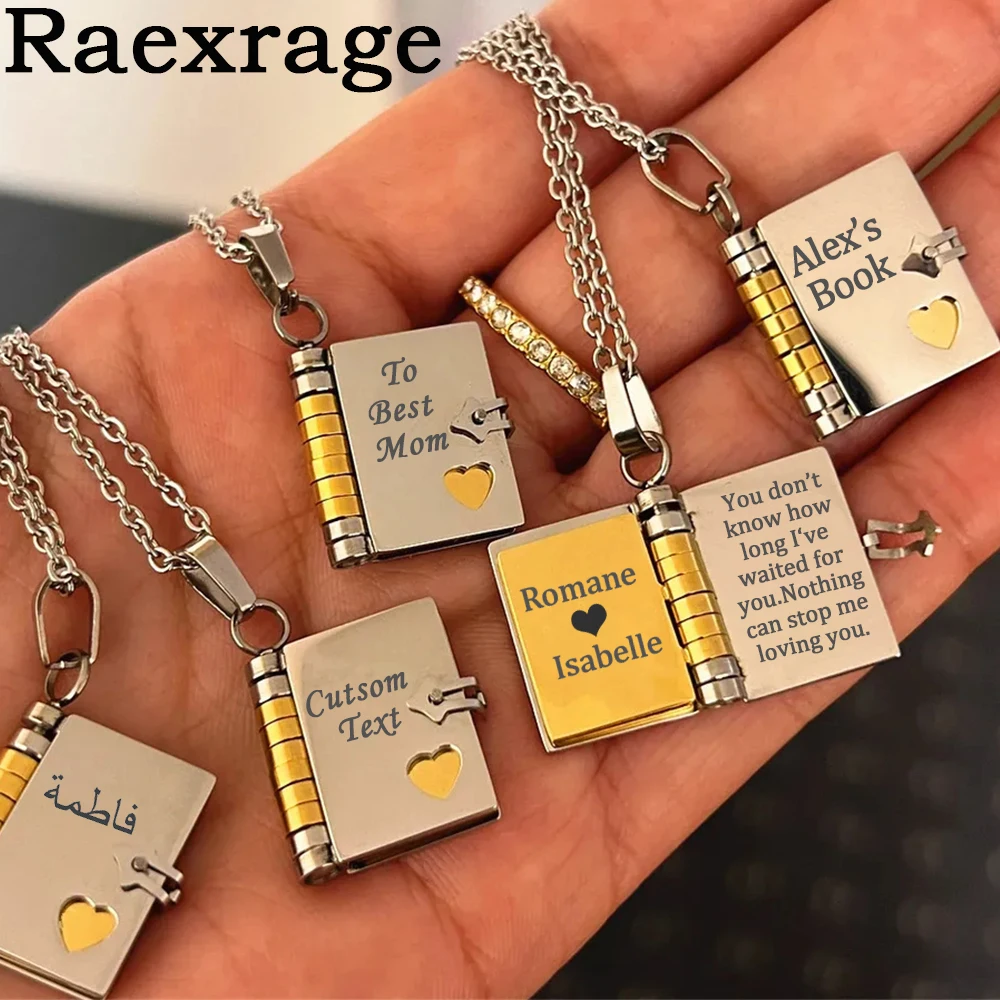 

Personalized Stainless Steel Book Locket Necklace for Women Custom Engrave Name Punk Book Pendant Necklace Family Jewelry Gifts