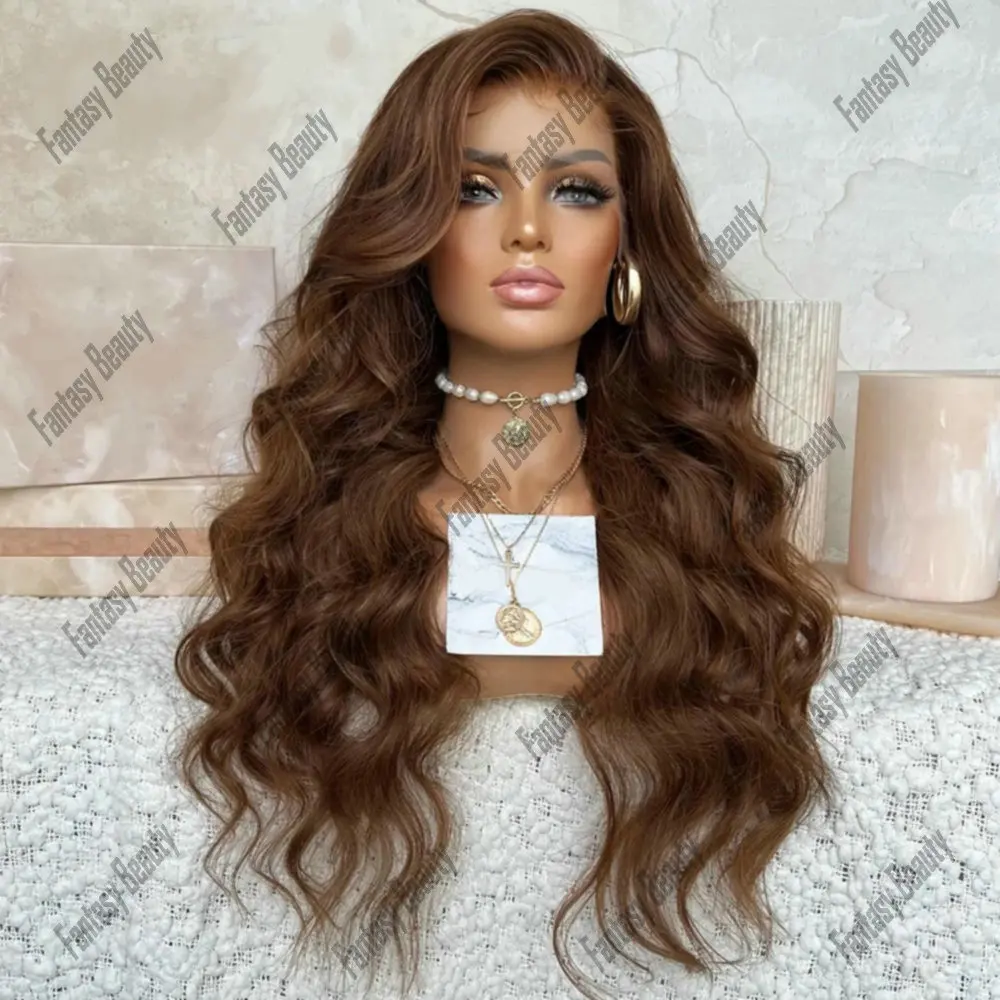 Loose Wave Medium Brown Auburn Full Lace Wigs 100%Human Hair for Women Daily Use Body Wave Pre Plucked Glueless 5x5 HD Lace Wig