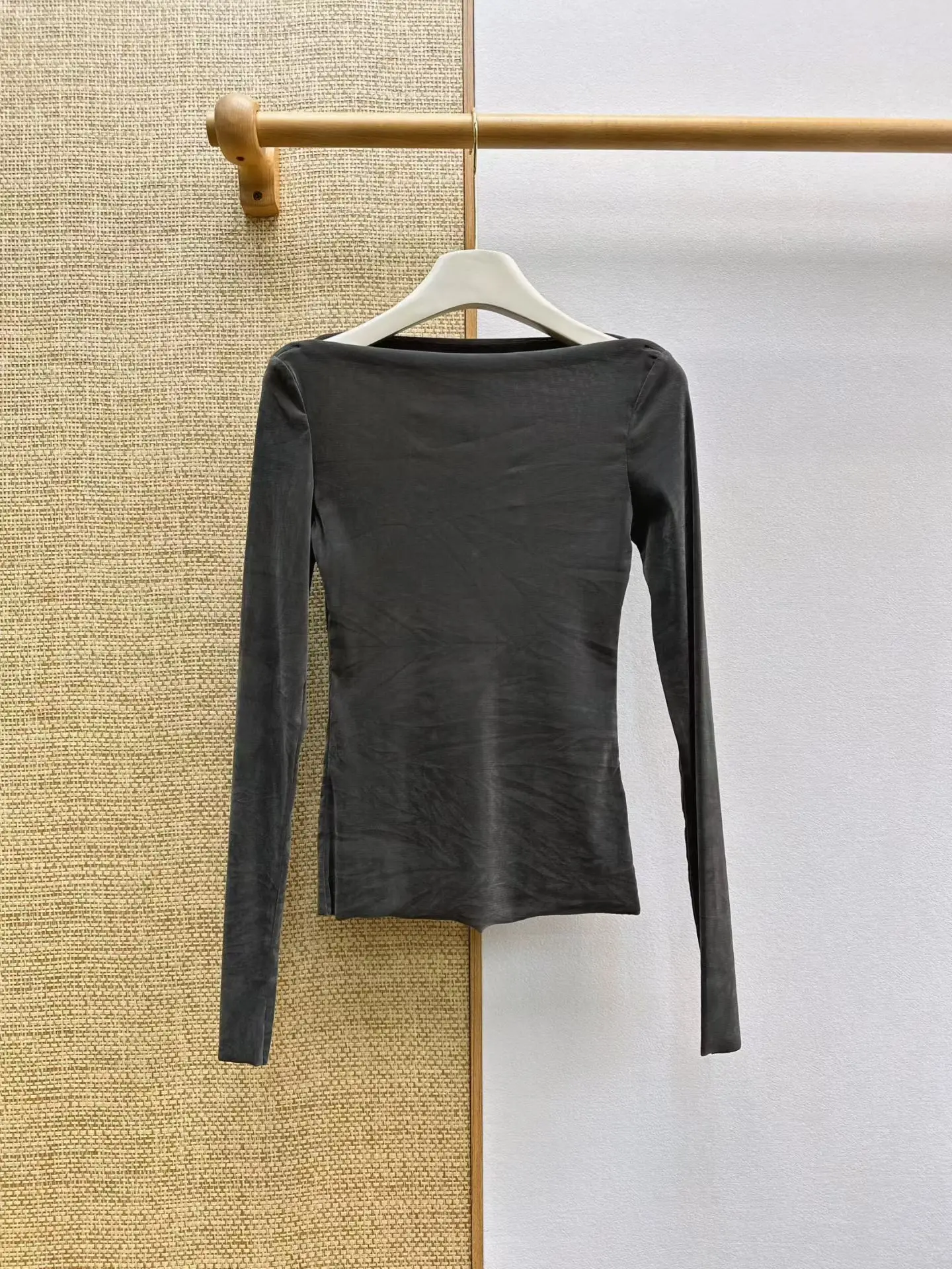 Women Autumn Winter Velvet Long Sleeve Top, Off Shoulder Design, Slim Fit Elegant Basic Shirt