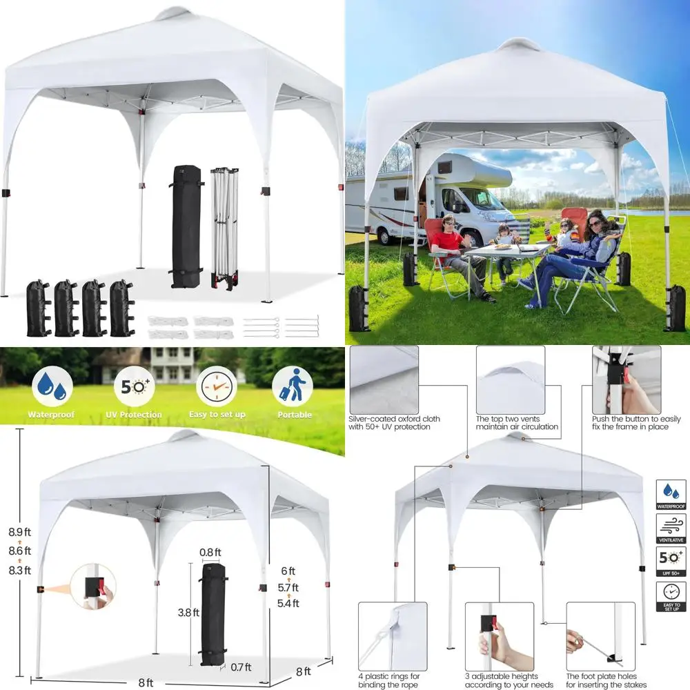 خيمة بمظلة منبثقة فورية مقاس 8 × 8 مع تهوية، سهلة الإعداد، حقيبة بعجلات، 4 أكياس رمل، 8 أوتاد - مظلة مأوى للشمس في الهواء الطلق