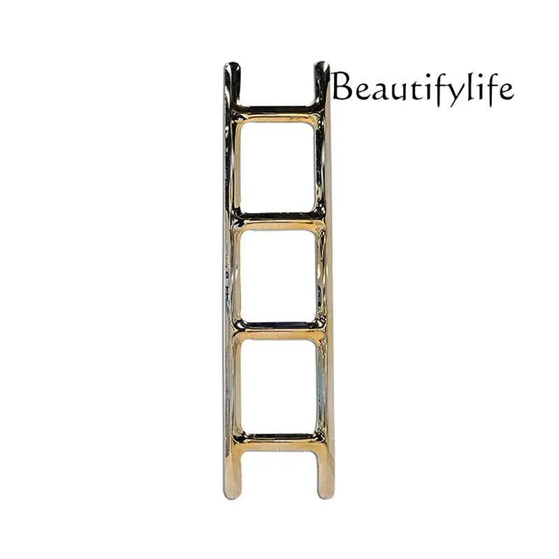 X Postmodern Designer Creative Ladder Shape Stainless Steel Drying Rack Full Body Mirror Art Installation