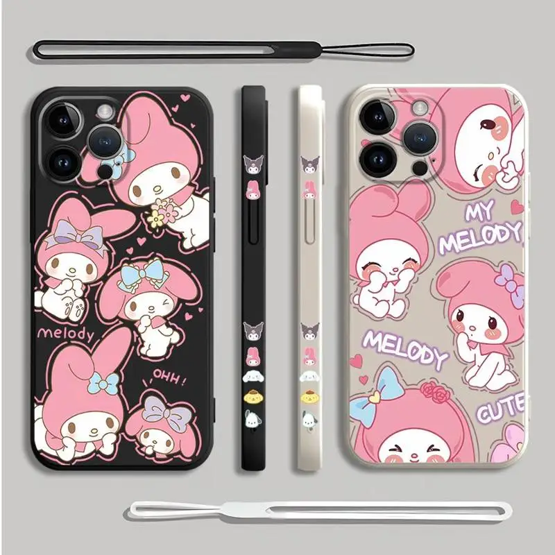 My Melodyy Cartoon Cute Girl Case for iPhone 16 15 Pro Max 14 Plus 13 12 11 13Pro 14Pro 15+ 8 Luxury Funda Silicone Phone Cover