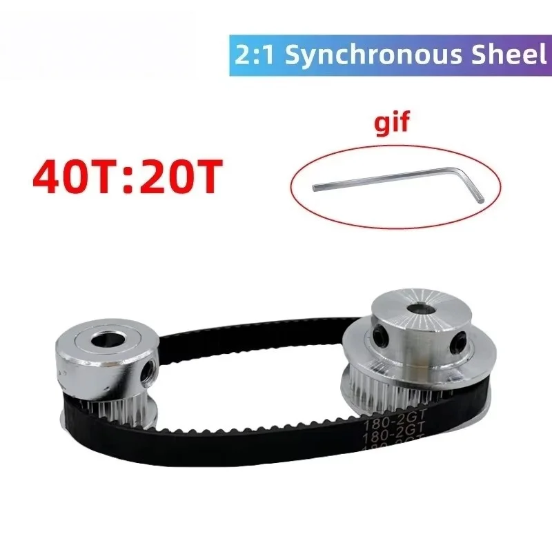 40T 20Teeth Belt Width 10mm 2GT Timing Belt Pulley Set Tensioning Wheel Bore 3~12mm Reduction 2:1GT2 Synchronous Pulley Belt Kit