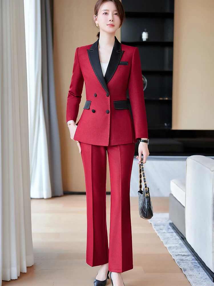 High Quality Red Green Black Purple Ladies Pant Suit Women Female Work Wear Formal Jacket Blazer and Trouser 2 Piece Set